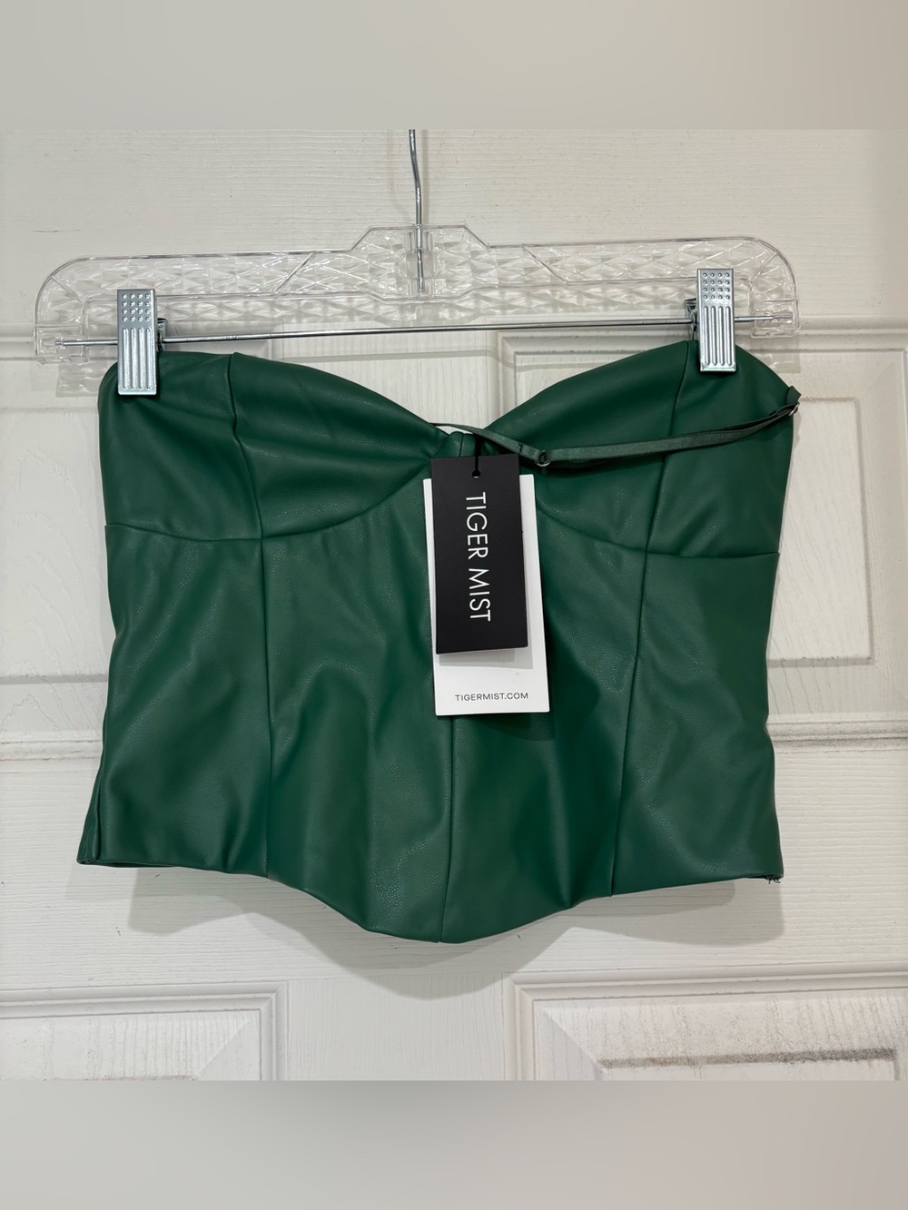 Tiger Mist Dark Green Faux Leather Mini top